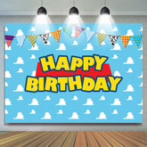 Lofaris Clouds With Flags Happy Birthday Backdrop For Kids